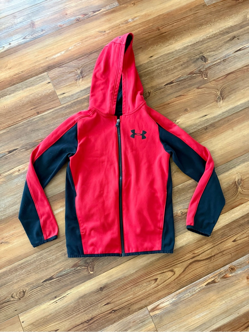 Under Armour Red and Black ColdGear Hooded Zip-Up